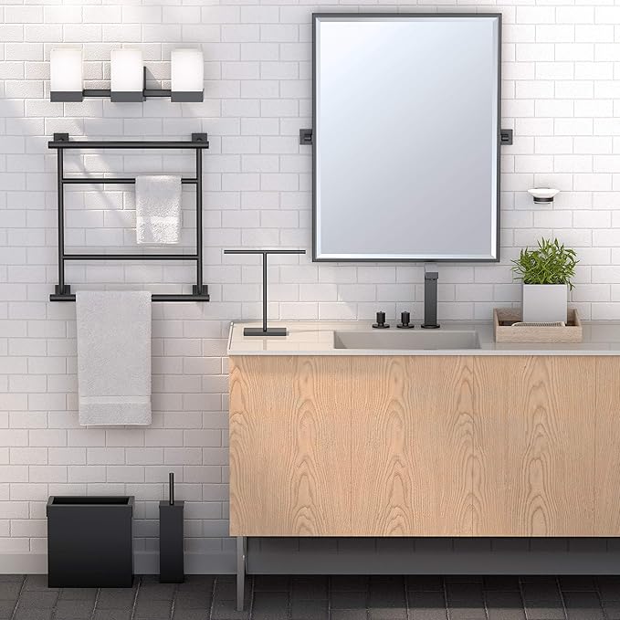 Gatco Small Bathroom Trash Can with Lid Rectangle 3 Gallon Stainless Steel Wastebasket Under Sink Matte Black for Bathroom Bedroom Office (1918)