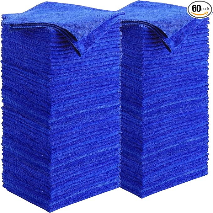 Nuenen Microfiber Cleaning Cloths for Cars 16 x 16 Inch Ultra Absorbent Car Towels Drying Reusable Cleaning Supplies House Kitchen Window Microfiber Towel(Blue60 Count)