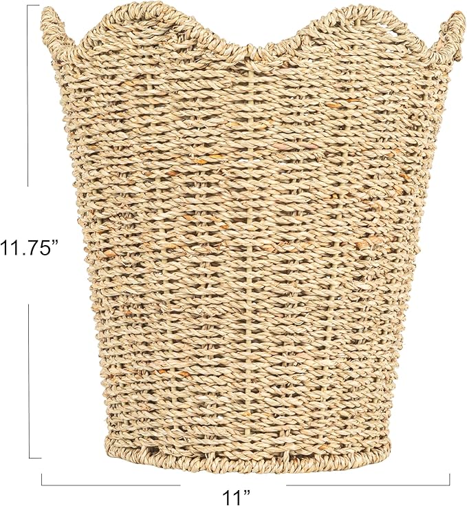 Household Essentials Woven Wastebin with Scalloped Edge Natural
