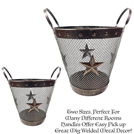 Urbalabs Rustic Lone Star Metal Bathroom Trash Can Office Western Waste Basket Country Wastebasket Office Wire Garbage Can Cowboy Gun Decor Bathroom Decor Cowboy Decor for Bathroom (Large)