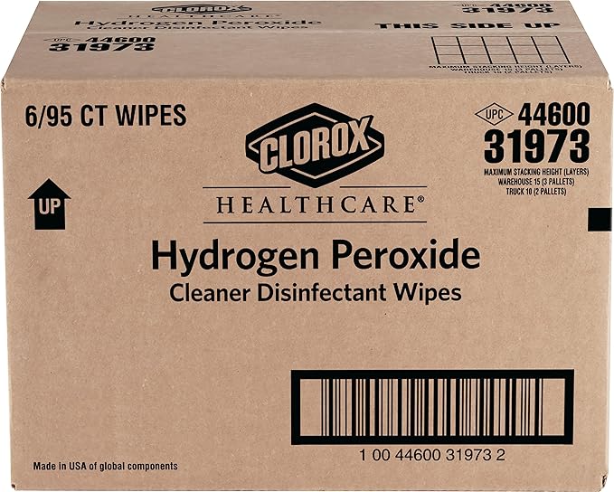 Clorox Healthcare Hydrogen Peroxide Cleaner Disinfectant Wipes 6.75 x 9 95 Count Pack of 6 (Package May Vary)