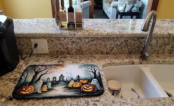 Caroline's Treasures DAC2245DDM Ghosts Spooky Halloween Dish Drying Mat Absorbent Dish Drying Mat Pad for Kitchen Counter Dish Drainer Mat for Countertop 14 x 21 Multicolor