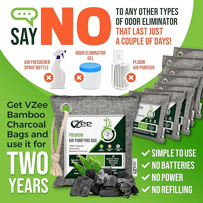8 Bags x 200g Nature Fresh Activated Charcoal Odor Absorber Bamboo Charcoal Air Purifying Bag Odor Eliminator for Home Car Cigarette Smoke Dog Cat Shoes