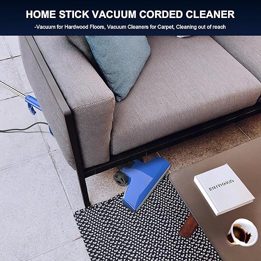 Stick Lightweight Vacuum Cleaner for Home &amp Apartment Corded Handheld vac Cleaners with Crevice Tool Perfect Household Vacuum Cleaners for Carpet pet Hair Hardwood Floor (Blue)