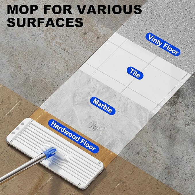 Mop and Bucket Set Mops for Floor Cleaning with Long Handle Squeeze Flat Mop and Bucket System Dry &amp Wet Dust Mops for Household Floor Cleaning with 3 Microfiber Mops Slate Blue