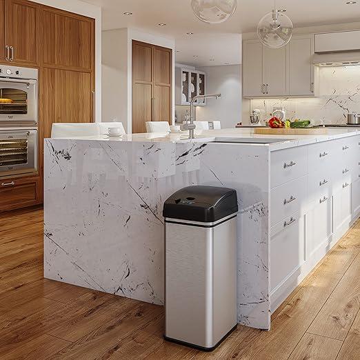 iTouchless Automatic Trash Can with AC Adapter and 7 Odor Filters Big Lid Opening Touchless Sensor Kitchen Trash Bin 13 Gallon Stainless Steel