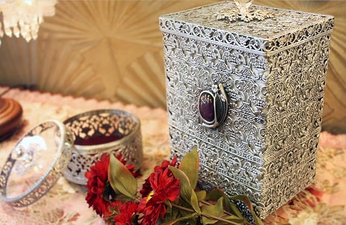 SEHAMANO Antique Rectangular Wastebasket Vintage Decorative Small Trash Can Classic Garbage Container Bin for Vanity Bedroom Kitchen Powder Rooms Home Office Rubbish Bin (Tin (Matt Gray))