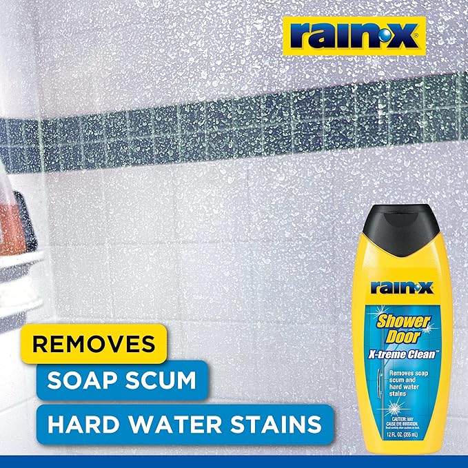 Rain-X 630544 X-Treme Clean Shower Door Cleaner 12 Fl. Oz Formulated To Glass Doors - Removes Soap Scum Dirt Hard Water Build-up Calcium Lime &amp Rust Stains (Pack of 2)