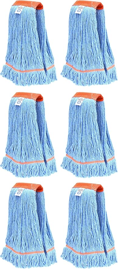 Nine Forty 6-Pack Industrial and Commercial-Grade Looped End Wet Mop Head Refill - Heavy Duty 20 Inch 4-Ply Premium Synthetic Yarn - for Optimal Absorption and Durability - Blue (6 Pack Large)