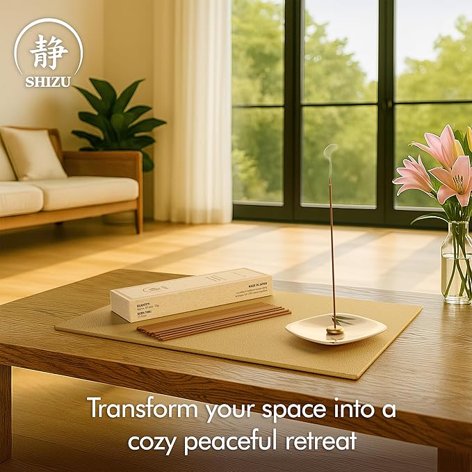 Shizu Sandalwood Incense Sticks – Artisanal Temple Grade Japanese Incense with Brass Holder – Calming Scent for Relaxation Meditation &amp Home Spa Elegant Gift Set (60 Sticks)
