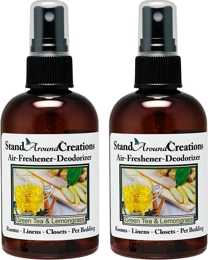 Set of 2-4-oz.-Concentrated Air-Freshener/Deodorizer - Green Tea &amp Lemongrass - Great for: Cars Offices Closets Air-Conditioners Pet Beds Litter Boxes locker/laundry rooms smoke odors!