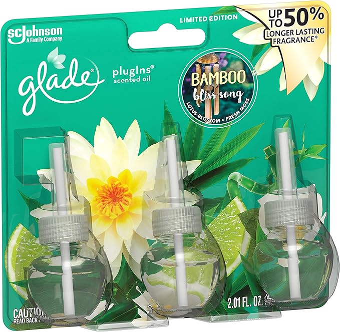 Glade PlugIns Scented Oil Air Freshener Refill - Limited Edition | Bamboo Bliss Song Scent - 3 Count Oil Refills Per Package (0.67 Ounce Each) - Pack of 2 Packages (Total - 4.02 Fl. Oz.)