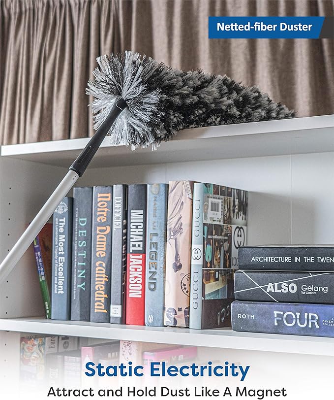 Feather Duster Kit with 5.6ft Extension Pole 4 Dusting Brush for Cleaning Home Wall Ceiling Fan Cobweb Microfiber Static Washable Dusters Black Dark Gray