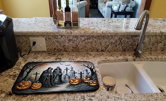 Caroline's Treasures DAC2275DDM The Grim Reaper Spooky Halloween Dish Drying Mat Absorbent Dish Drying Mat Pad for Kitchen Counter Dish Drainer Mat for Countertop 14 x 21 Multicolor