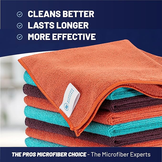 MW Pro Microfiber Cleaning Cloth | Coral Teal Plum | 12 Pack | 16” x 16” | All Purpose Microfiber Towels - Clean Dust Polish Scrub Absorbent