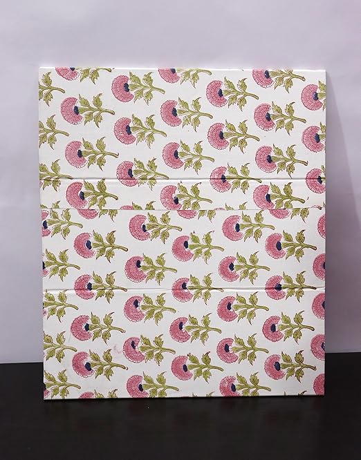 Christmas Decorative Hand Block Printed Waste Basket/Trash Can/Garbage Can/Card Board Trash Can Housewarming Gift (Pink&ampGreen)