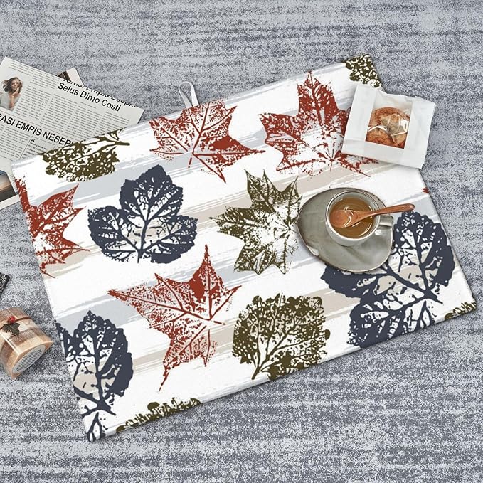 Blue Red Maple Leaves Dish Drying Mat 18x24 For Kitchen Counter Absorbent Microfiber Dishes Pad Dish Drainer Rack Mats Fast Dry Kitchen Accessories