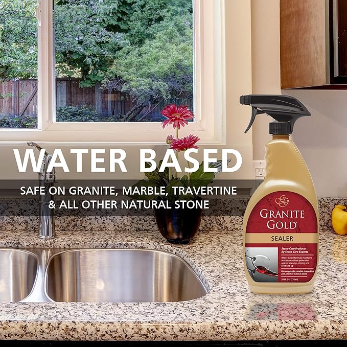 Granite Gold Water-Based Sealer Spray Protection for Granite Marble Travertine &amp Polish Spray Streak-Free Shine for Granite Quartz Marble Travertine