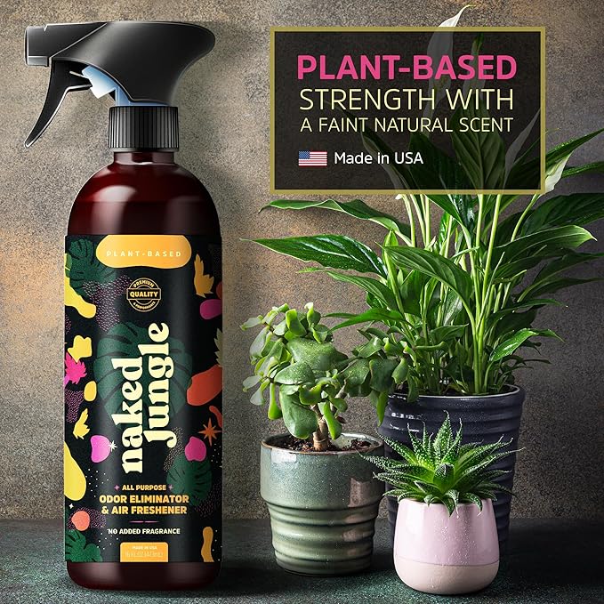Naked Jungle Premium Plant-Based Odor Eliminator for Strong Odors Air Freshener Spray Non Toxic Air Fresheners For Home Room Deodorizer No Added Fragrances (16oz 24oz &amp 32oz)