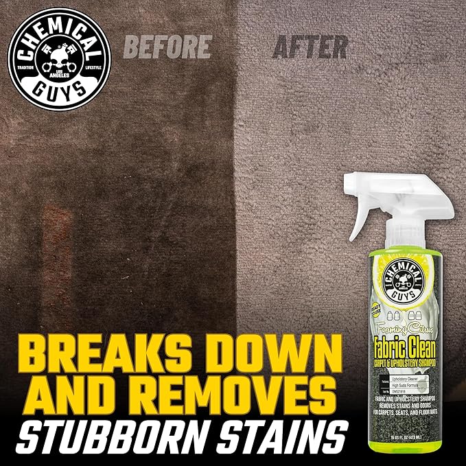 Chemical Guys Sprayable Citrus Fabric Clean Carpet &amp Upholstery Cleaner (Car Carpets Seats &amp Floor Mats) 16 fl oz Citrus Scent + Induro 7 Heavy Duty Nifty Interior Brush - HOL463
