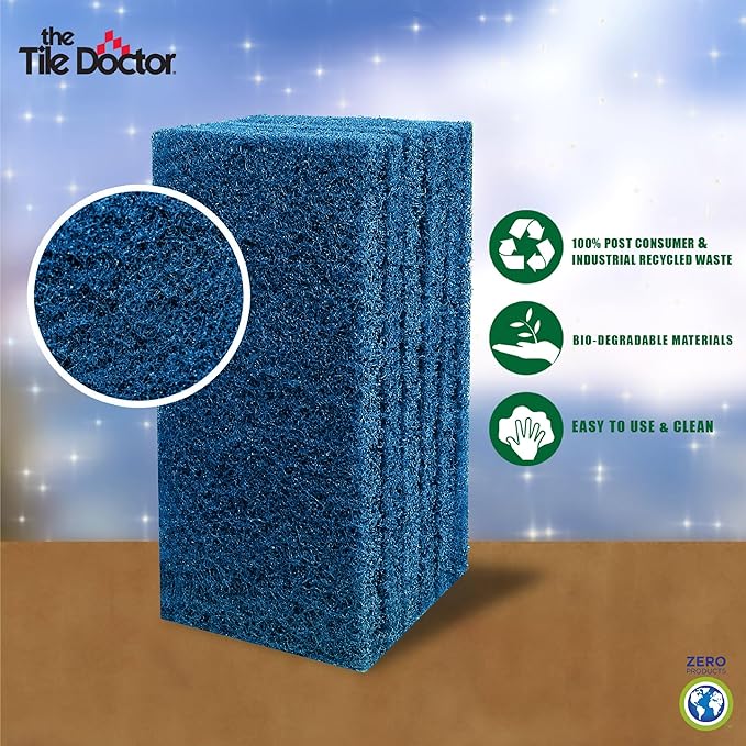 Scrub Doctor 6-Pack of 10 x 4.5 x 1 in. Large Blue Scrub Pads and Scrub Pad Holder Scrub-HLD-L-BLU-6 All-Purpose Kitchen Scrub Pads for Dishes Porcelain Sinks Tile Metal Wheels Tires and Boats