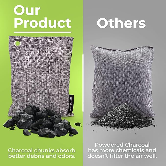 Nature Fresh Charcoal Bags Odor Absorber (Large 12 Pack 200g each) Reduce Odors Naturally with Bamboo Charcoal Air Purifying Bags for Car Home Closet Shoe Deodorizer Eliminator Freshener Remover