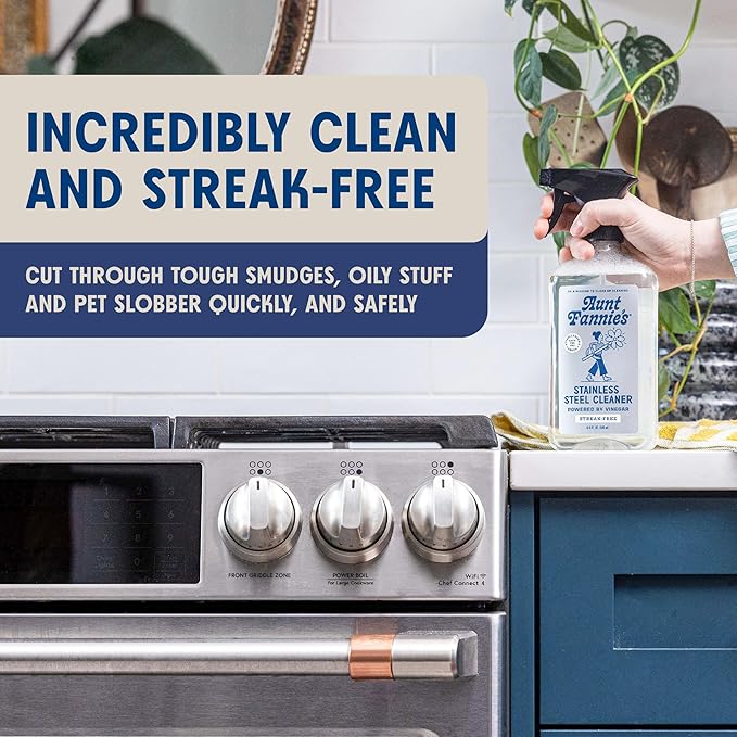 Aunt Fannie's Stainless Steel Spray Cleaner Powered by Vinegar Fingerprint and Residue Remover for Refrigerator Dishwasher Oven Grill Sink Stovetop and Other Appliances Pack of 6