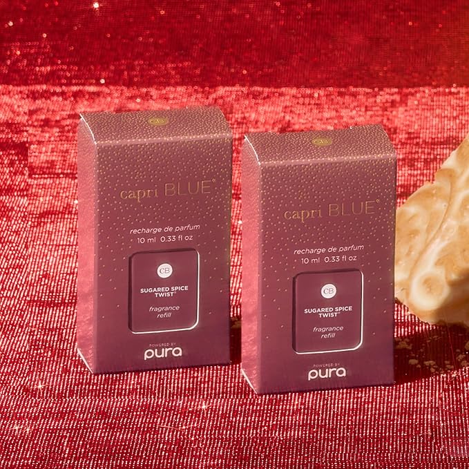 Capri Blue Pura Diffuser Refills – Luxury Home Fragrance – Long Lasting Oil Diffuser Scents with Notes of Brown Sugar Cinnamon &amp Raspberry Cream (Sugared Spice Twist Pack of 2 Pura Refills)