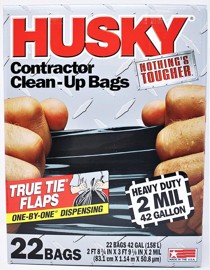 Husky HK42WC022B Heavy Duty Contractor Clean-Up Bag Poly Black 42 gal 4' L x 2' 9 in W x 2 Mil T