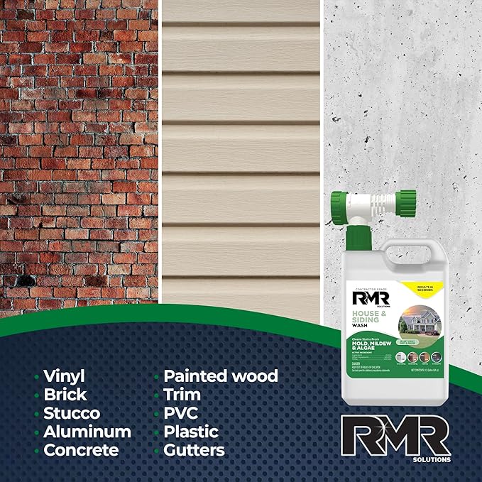 RMR House and Siding Wash - Commercial-Grade Outdoor Stain Remover for Mold Mildew and Algae 64 Ounce Bottle With Hose-End Adapter
