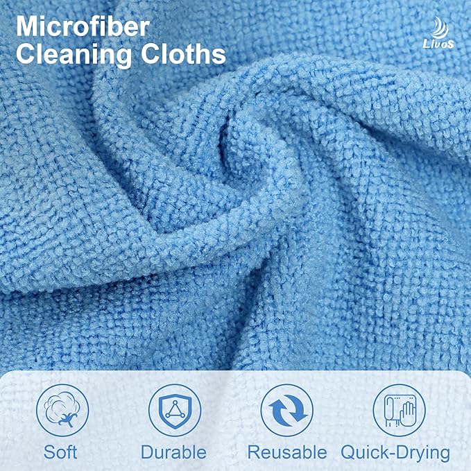 LIVOS Microfiber Cleaning Cloth Roll - 80 Pack Reusable Paper Towels Blue Tear Away Microfiber Towels for Cars Super Absorbent Lint Free Cleaning Rags for House Kitchen Window-11.5x11.5