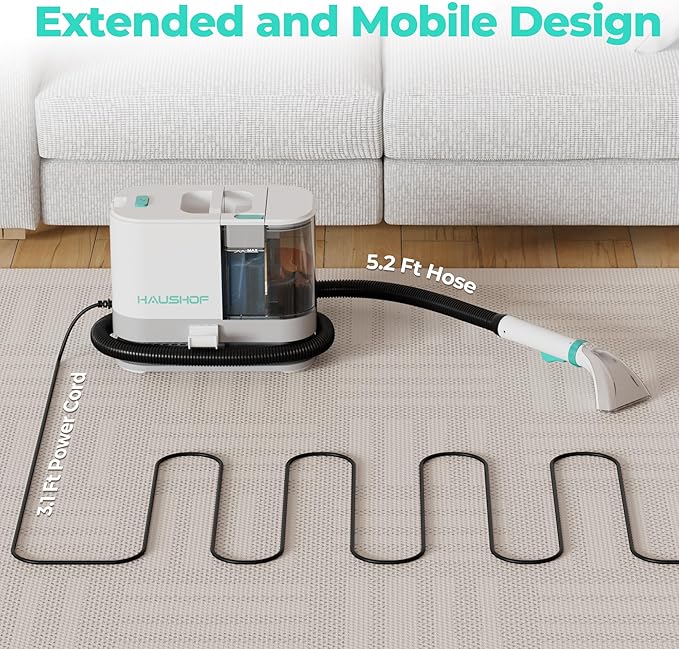 HAUSHOF Portable Carpet Spot and Upholstery Cleaner Machine 13Kpa Powerful Suction &amp Spot Remover Deep Stain Cleaning for Rug Carpet Car Seats Pets Stairs Couches with Cleaning Solution