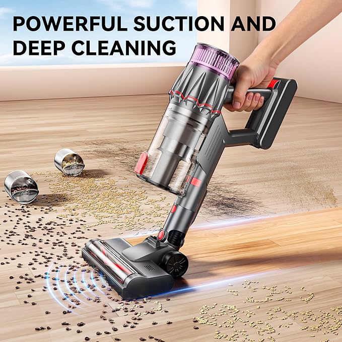 Cordless Vacuum Cleaner Self-Standing Stick Vacuum with Smart LED Display Powerful Suction Rechargeable Vacuum for Pet Hair &amp Hardwood Floors Lightweight Battery Powered Vacuum for Home &amp D
