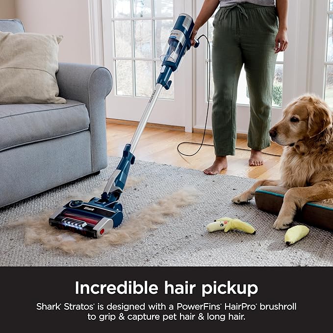 Shark HZ3002 Stratos Ultralight Corded Stick Vacuum with DuoClean PowerFins HairPro Self-Cleaning Brushroll &amp Odor Neutralizer Technology Navy