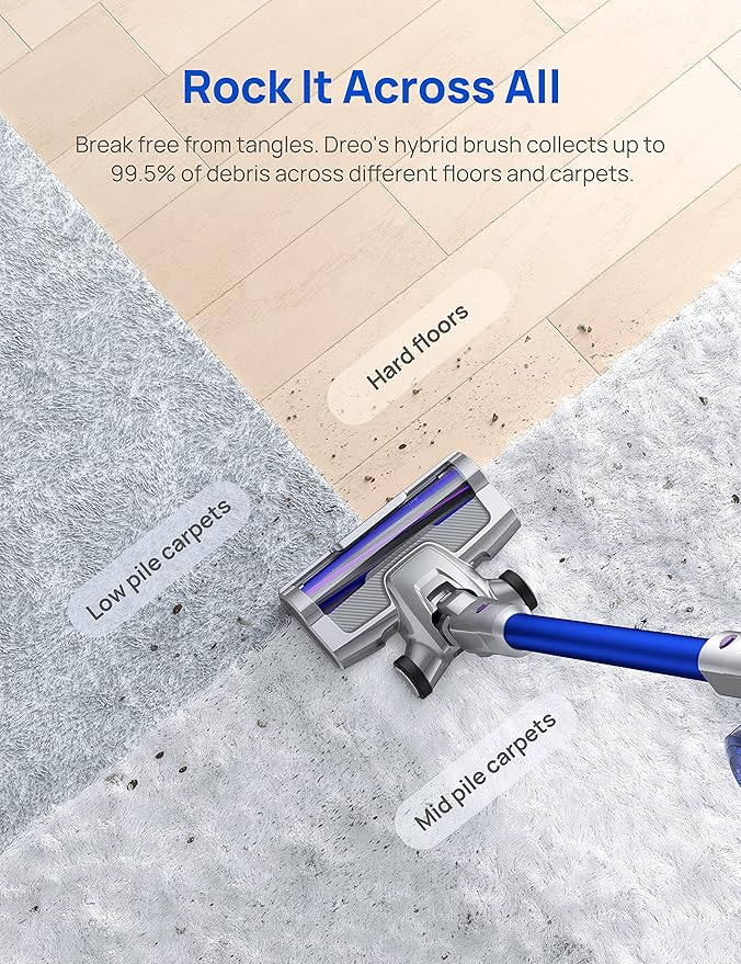 Dreo Cordless Vacuum Cleaner for Home 25kPa 550W Strong Suction 3000mAh Detachable Battery Up to 60 Mins Handheld/Stick Vacuum with Headlights Tools for Car Pet Hair Carpets Hard Floors