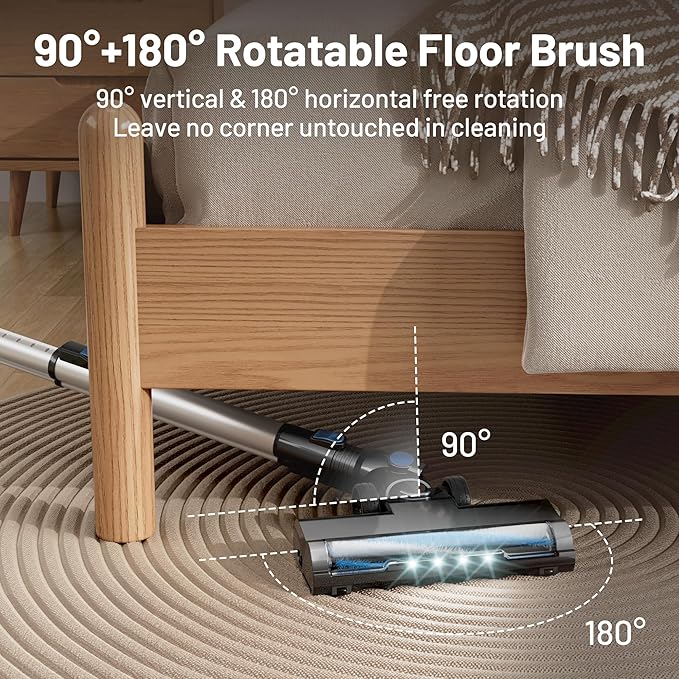 Cordless Vacuum Cleaner with Self-Standing LED Screen Stick Vacuum Cleaners for Home Lightweight Powerful Suction Vacuum 6-in-1 Rechargeable Vacuum for Carpets Pet Hair Hardwood Floors