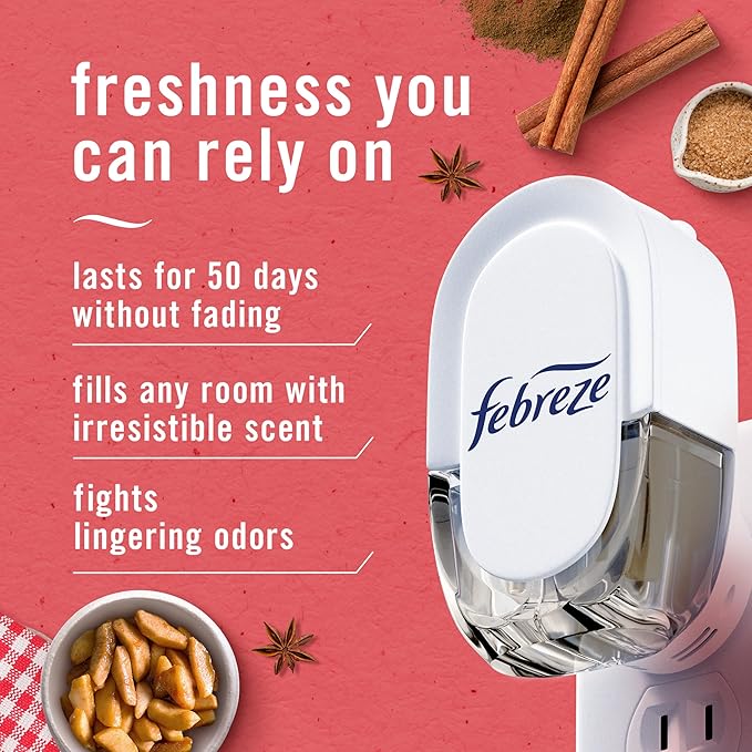 Febreze Odor-Fighting Fade Defy PLUG Air Freshener Baked Cinnamon AppleCranberry Crumble.87 fl. oz. Oil Refill(Pack of 8)