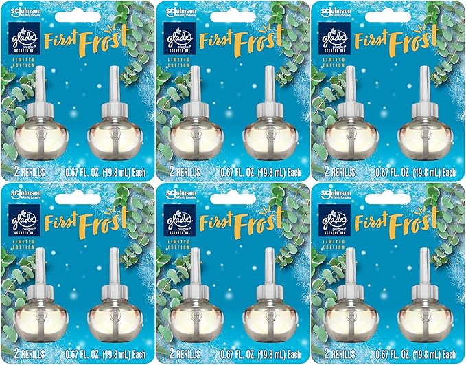 Glade PlugIns Refills Air Freshener Scented and Essential Oils for Home and Bathroom First Frost 1.34 Fl Oz 6 Pack