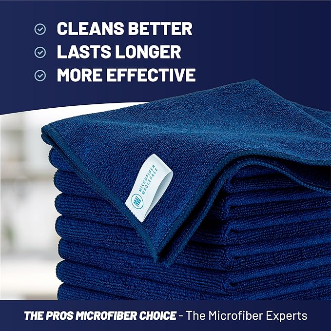 MW Pro Multi-Surface Microfiber Towel – 12 Pack | Premium Cleaning Cloth | Clean Buff Dust Polish Absorb | Large 16x16 (Dark Blue)