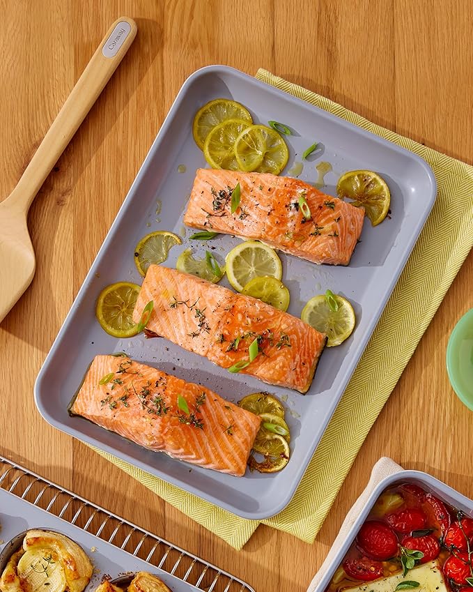 Caraway Nonstick Ceramic Small Baking Sheet (9x13”) – Non-Toxic PTFE &amp PFOA Free – Oven Safe – Aluminized Steel Core – Mini Sheet Pan for Baking Roasting &amp More - Marigold