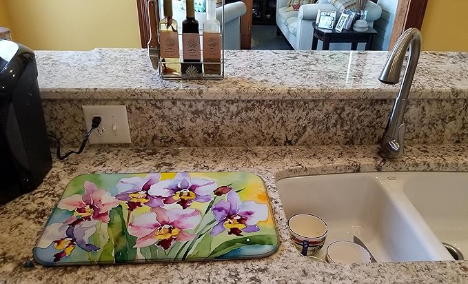 Caroline's Treasures DAC1589DDM Orchids in Watercolor Dish Drying Mat Absorbent Dish Drying Mat Pad for Kitchen Counter Dish Drainer Mat for Countertop 14 x 21 Multicolor