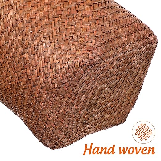 Cabilock Straw Woven Wastebasket 10.43 Inch Round Open Top Wicker Trash can Storage Bin for Bathroom Office Home Organization