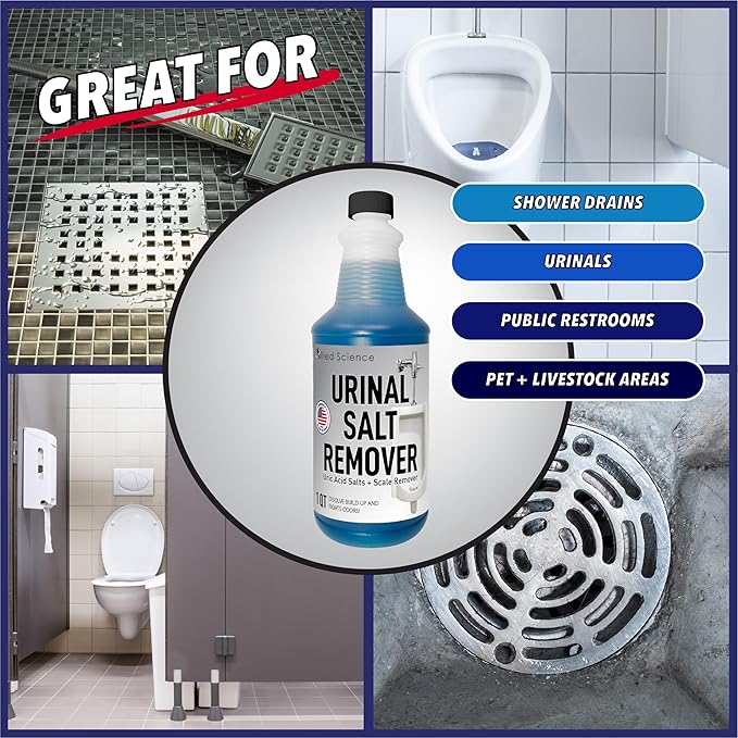 Urinal Salt Calcium and Mineral Scale Remover - Eliminates Urine Odor Destroys Uric Acid Salt Deposit Buildup - 32 FL OZ 4 BOTTLES
