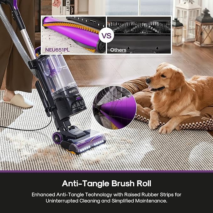 Eureka FlexReach Powerful Upright Vacuum Cleaner for Carpet and Hard Floor Lift-Up Vacuum with Large Dust Cup Anti-Tangle NEU651PL Purple