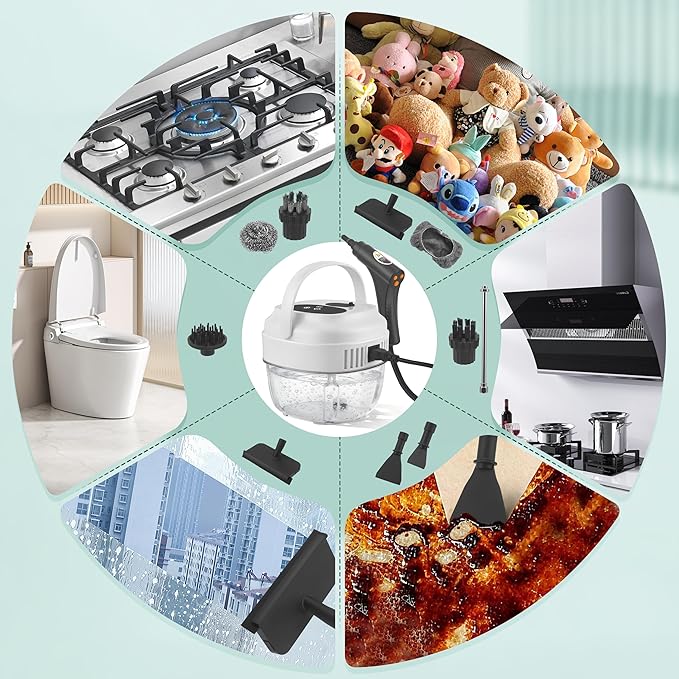 ALILYY Handheld Steam Cleaner for HomeSteamer for Cleaning50.7oz Water TankPortable Steam Cleaner with 19 Accessories for Home CleaningGreaseFloorCouchWindowCar SeatTileGroutWhite