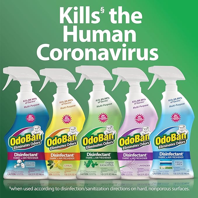 OdoBan Ready-to-Use Disinfectant and Odor Eliminator Set of 3 Spray Bottles 32 Ounces Each Original Eucalyptus Scent