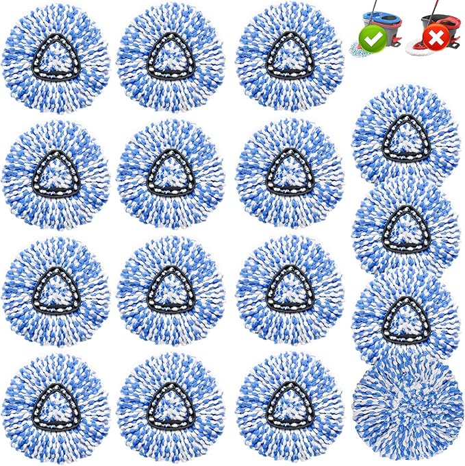16 Pack Spin Mop Replacement Heads Only Fit for RinseClean 2-Tank System 100% Microfiber Spin Mop Refill HeadSpinning Mop Head Replacement for Floor Cleaning