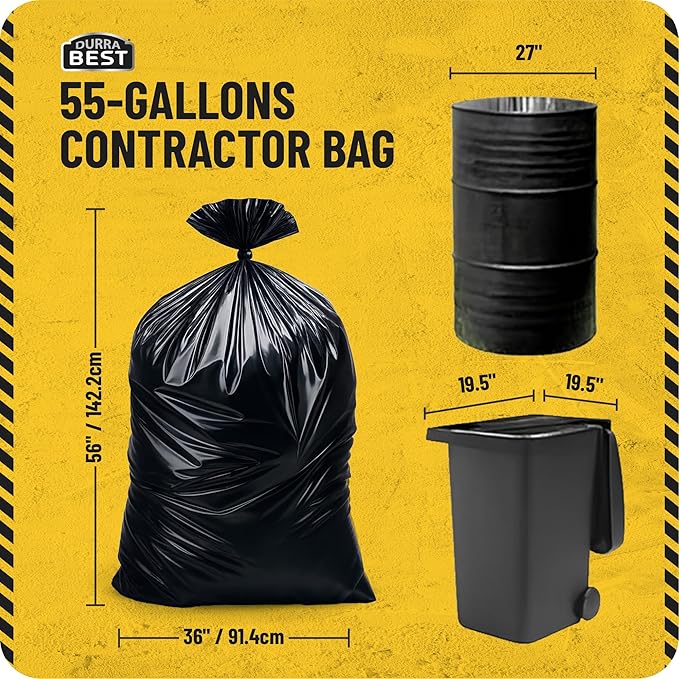 MAAXForce 55 Gallon Contractor Trash Bags | 2 Mil Heavy-Duty Black Garbage Bags | Leak-Proof Puncture-Resistant | Made in USA | 36 x 56 Large Construction &amp Yard Cleanup Bags (40-Count)