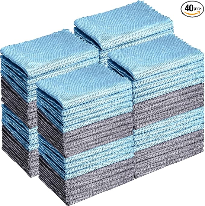 40 Pack Cleaning Cloth Reusable Kitchen Towels Fish Scale Microfiber Polishing Cloth for Windows Glass Mirrors No Watermark 12 x 16 Inches(Gray Blue)