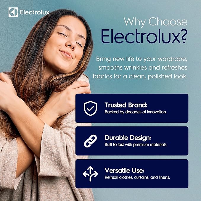 Electrolux Steamer for Clothes 1500 Watt Portable Handheld Fabric and Garment Steamer with Lint Remover &amp Fabric Brush Ultra-Fast Heat Up 18 Min Continuous Steam for Powerful Wrinkle Remover B
